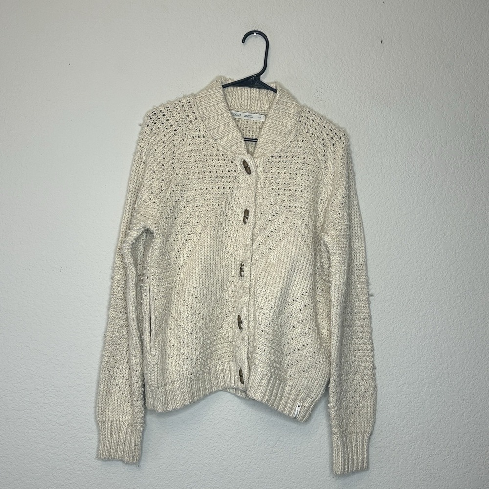Woolrich Women's Cream Colored Textured Chunky Knit Wool Blend Cardigan Size L